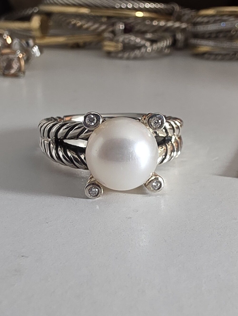 David Yurman  Pearl Diamond Ring Size 8
